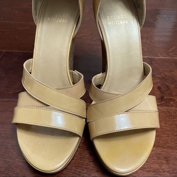 Stuart Weitzman Ankle-Cuff Tan Cork Wedge Sandal Size 7 - Picture 14 of 16